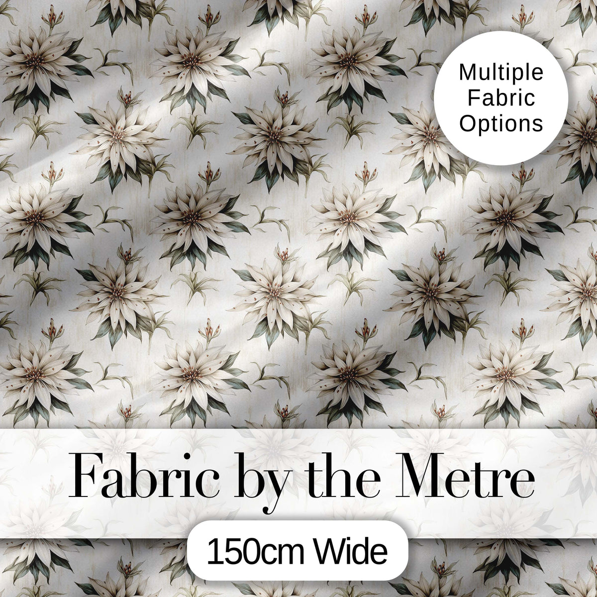 Vintage Neutral Flower Botanical Seamless Pattern Digital Print Fabric by the Metre UK Sewing Quilting Textile