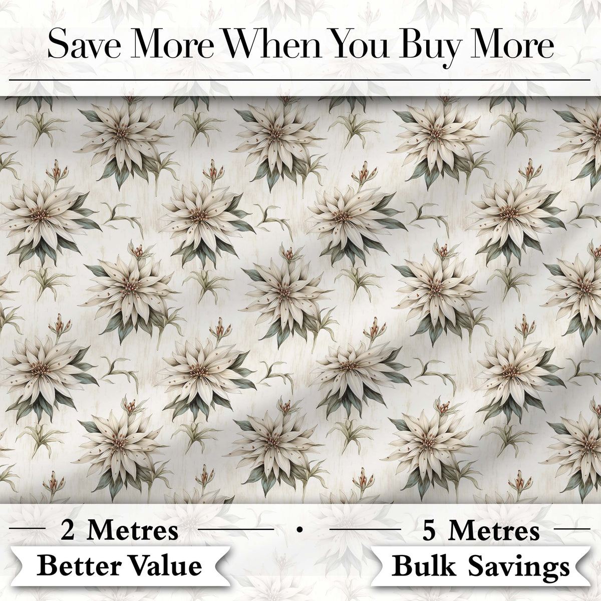 Vintage Neutral Flower Botanical Seamless Pattern Digital Print Fabric by the Metre UK Sewing Quilting Textile