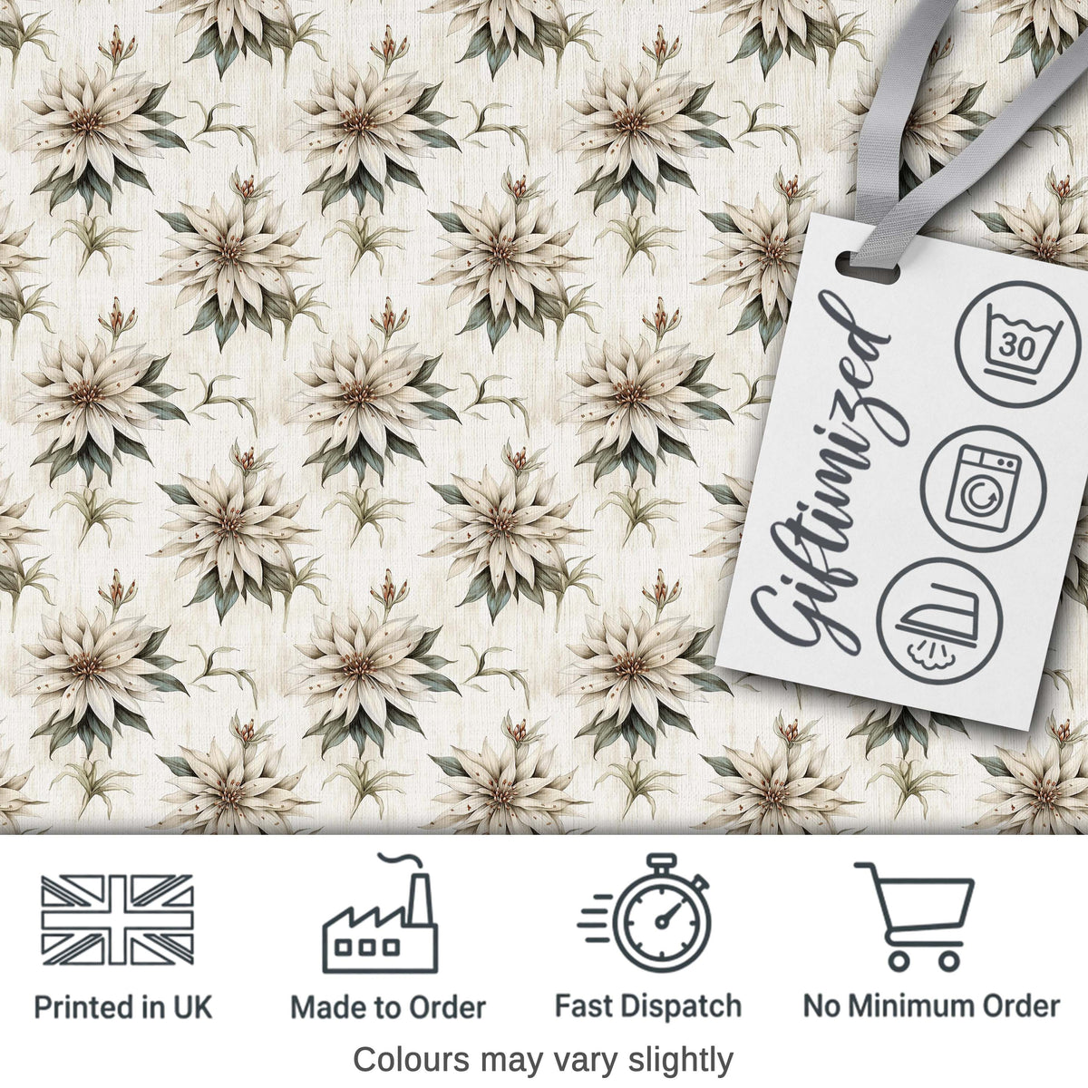 Vintage Neutral Flower Botanical Seamless Pattern Digital Print Fabric by the Metre UK Sewing Quilting Textile