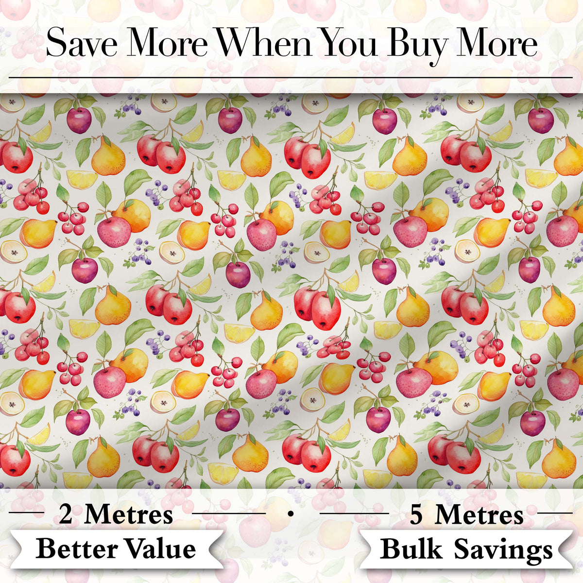 Fresh Apple Pear and Cherry Watercolor Seamless Pattern Digital Print Fabric by the Metre UK Sewing Quilting Textile
