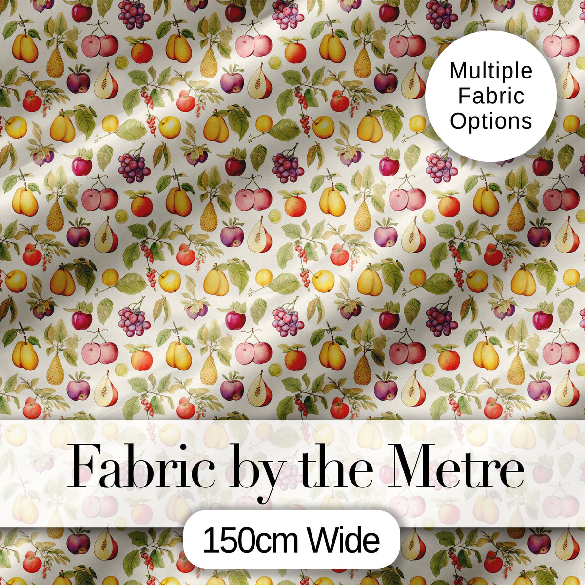 Vintage Botanical Orchard Fruits and Leaves Seamless Pattern Digital Print Fabric by the Metre UK Sewing Quilting Textile