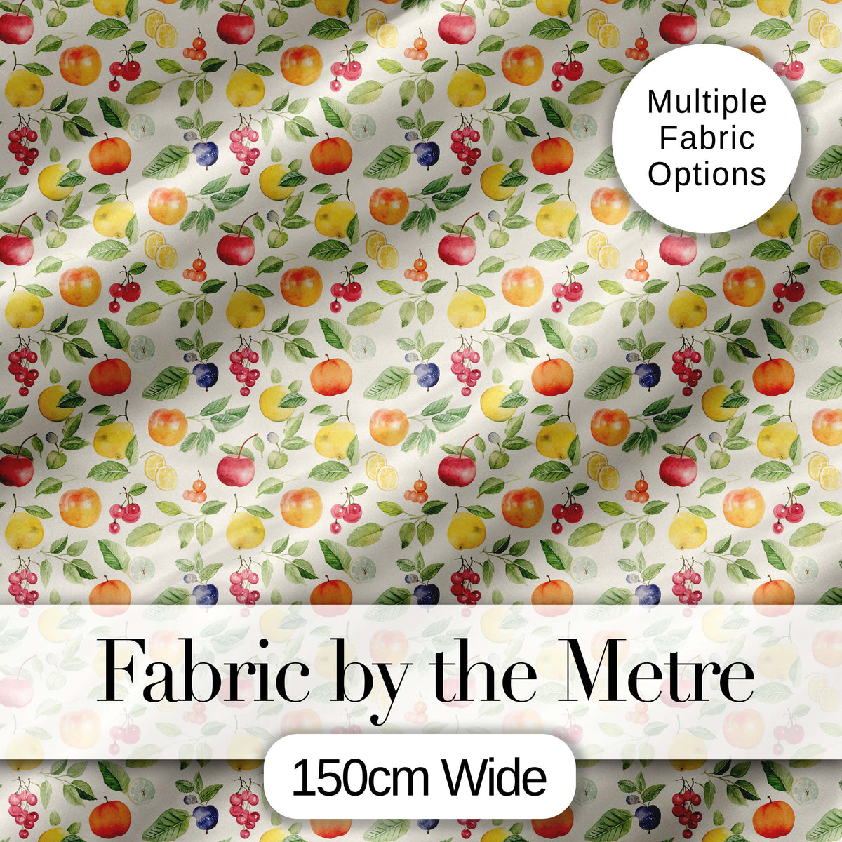 Soft Watercolor Apple Lemon Berry Fruit Seamless Pattern Digital Print Fabric by the Metre UK Sewing Quilting Textile