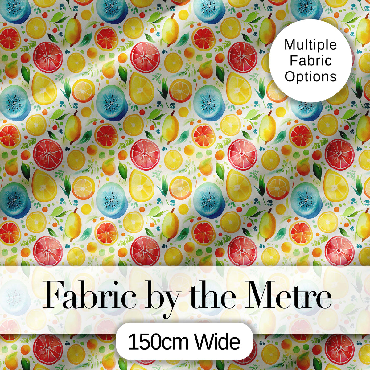 Bright Watercolor Citrus Slice and Tropical Fruit Seamless Pattern Digital Print Fabric by the Metre UK Sewing Quilting Textile