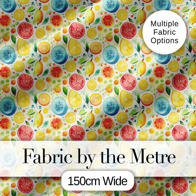 Bright Watercolor Citrus Slice and Tropical Fruit Seamless Pattern Digital Print Fabric by the Metre UK Sewing Quilting Textile