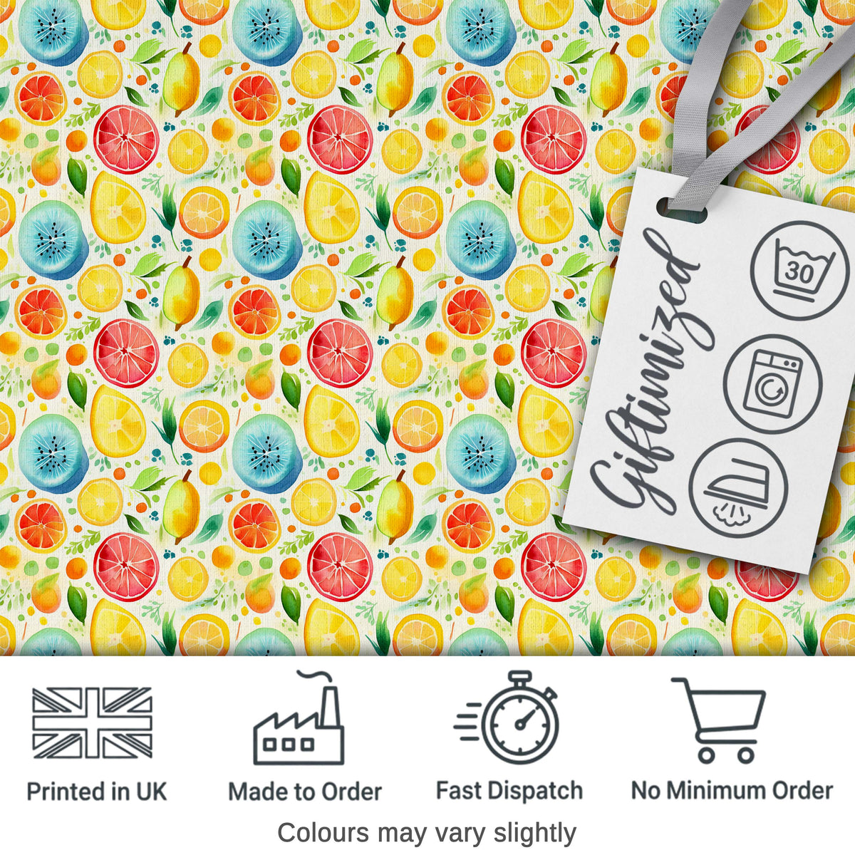 Bright Watercolor Citrus Slice and Tropical Fruit Seamless Pattern Digital Print Fabric by the Metre UK Sewing Quilting Textile