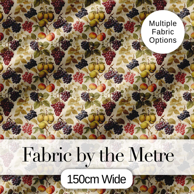 Classic Vintage Grapes Pear and Apple Botanical Seamless Pattern Digital Print Fabric by the Metre UK Sewing Quilting Textile