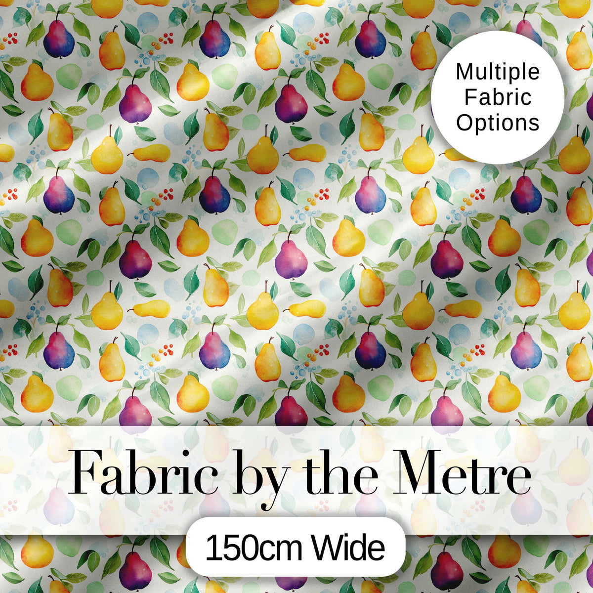 Soft Watercolor Pear and Leaves Botanical Seamless Pattern Digital Print Fabric by the Metre UK Sewing Quilting Textile