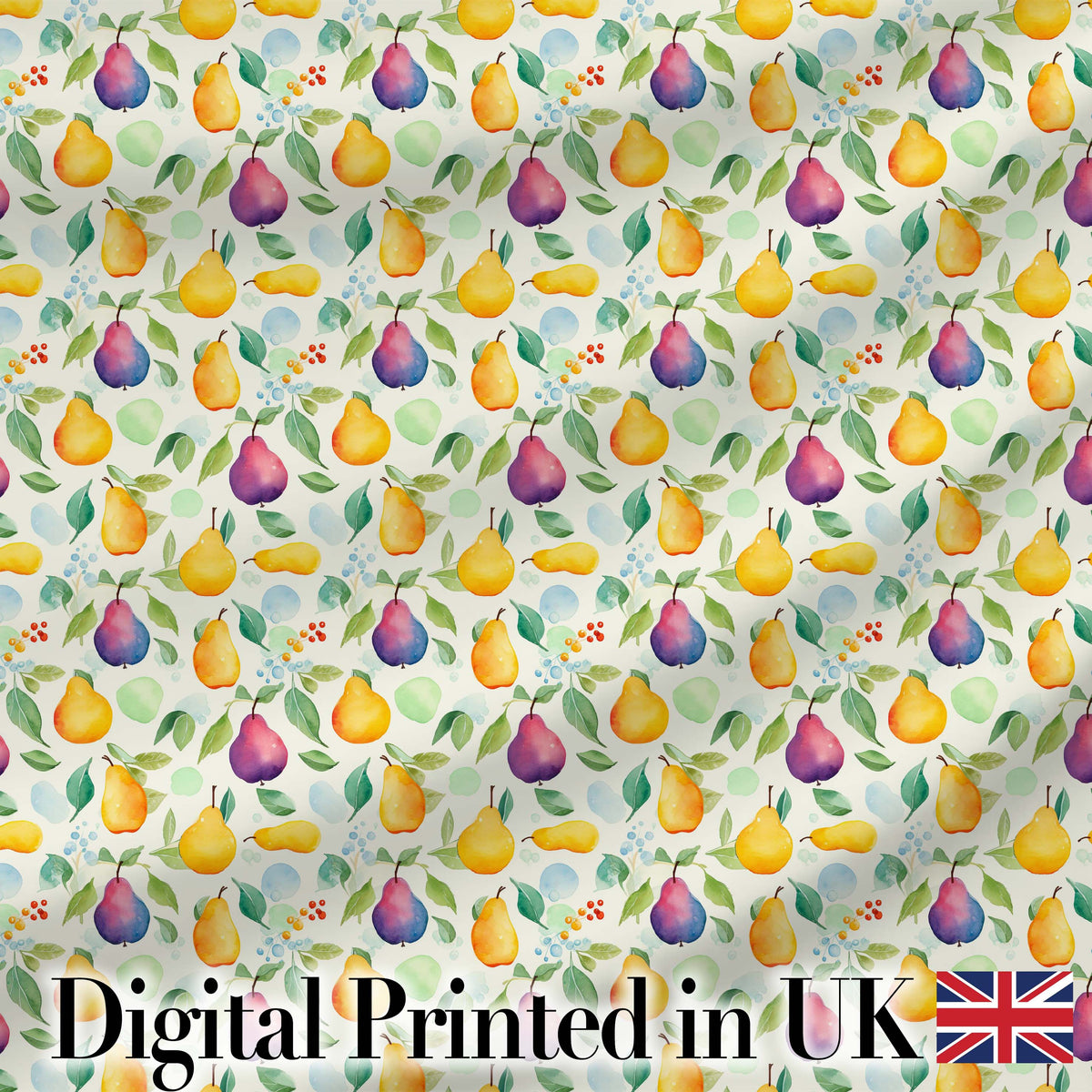 Soft Watercolor Pear and Leaves Botanical Seamless Pattern Digital Print Fabric by the Metre UK Sewing Quilting Textile