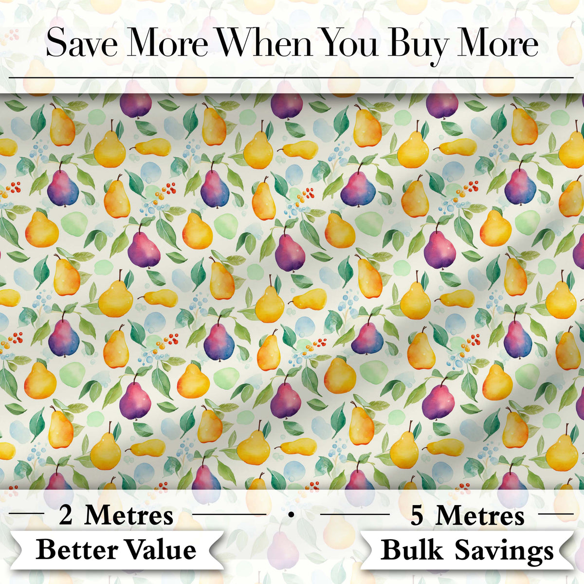 Soft Watercolor Pear and Leaves Botanical Seamless Pattern Digital Print Fabric by the Metre UK Sewing Quilting Textile