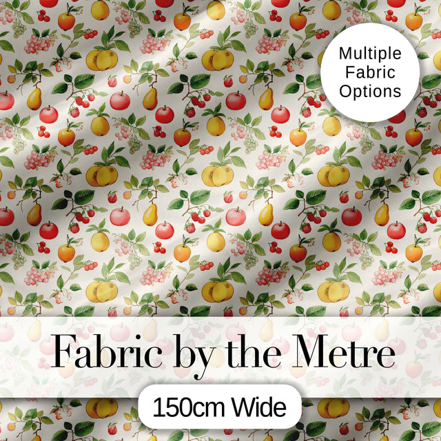 Vintage Style Orchard Fruits and Blossoms Seamless Pattern Digital Print Fabric by the Metre UK Sewing Quilting Textile