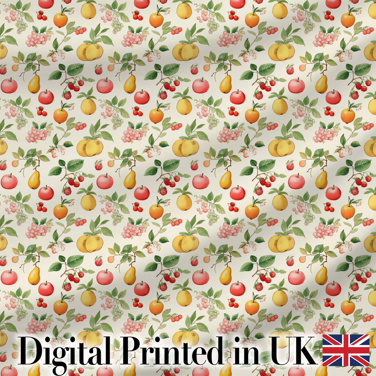Vintage Style Orchard Fruits and Blossoms Seamless Pattern Digital Print Fabric by the Metre UK Sewing Quilting Textile