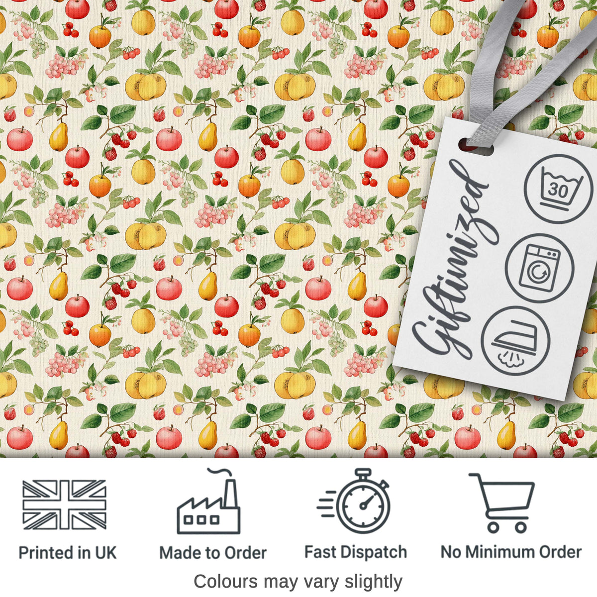 Vintage Style Orchard Fruits and Blossoms Seamless Pattern Digital Print Fabric by the Metre UK Sewing Quilting Textile