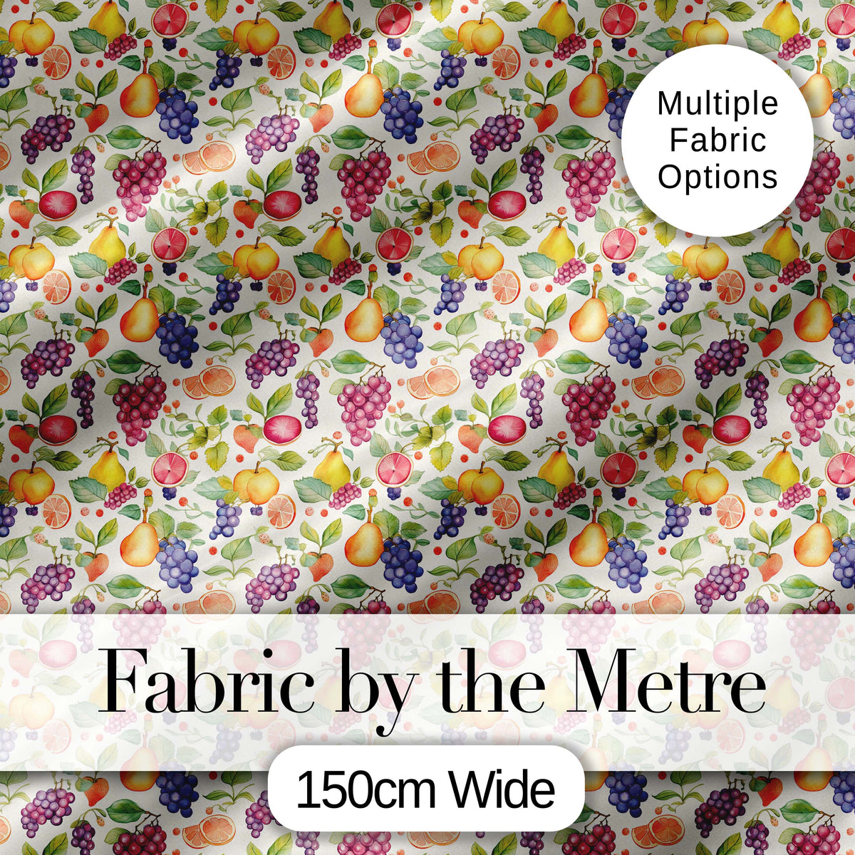 Fresh Watercolor Grapes Pear and Citrus Mix Seamless Pattern Digital Print Fabric by the Metre UK Sewing Quilting Textile
