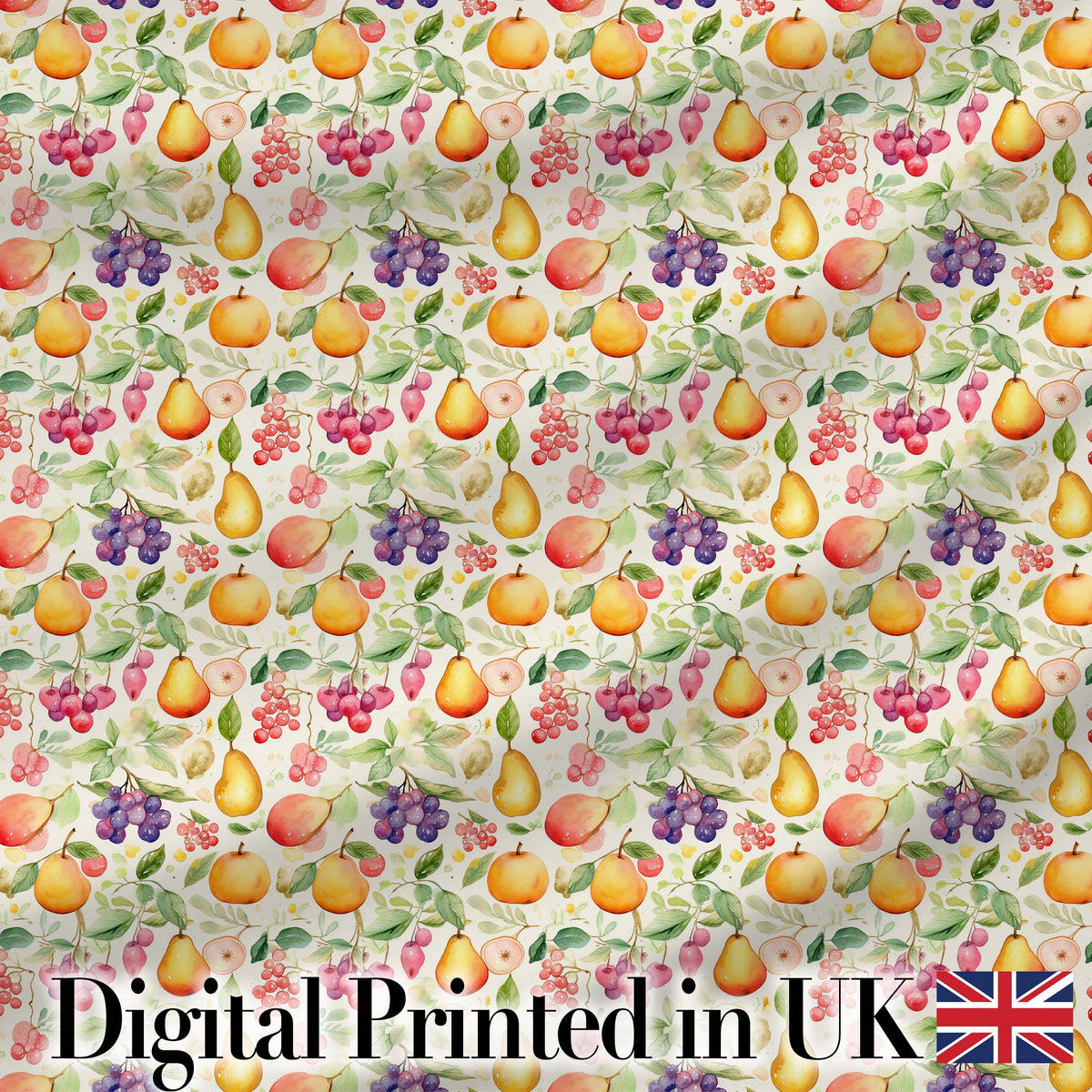 Light Pastel Watercolor Mixed Fruit and Leaves Seamless Pattern Digital Print Fabric by the Metre UK Sewing Quilting Textile