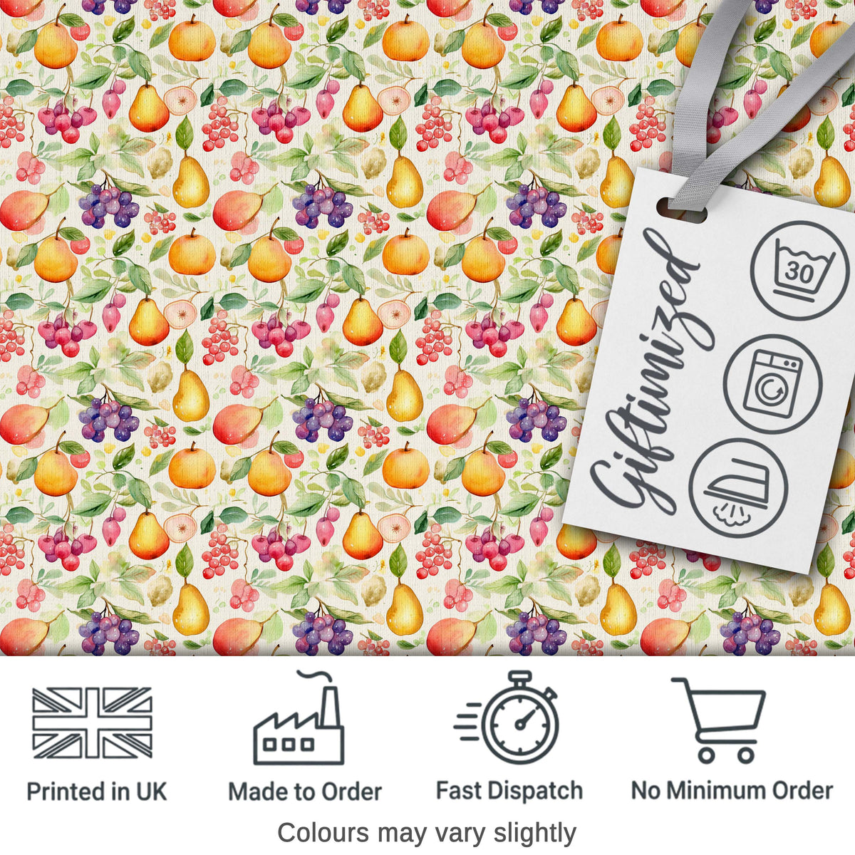 Light Pastel Watercolor Mixed Fruit and Leaves Seamless Pattern Digital Print Fabric by the Metre UK Sewing Quilting Textile