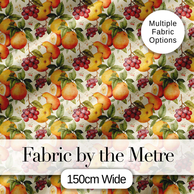 Warm Vintage Pear and Berry Botanical Seamless Pattern Digital Print Fabric by the Metre UK Sewing Quilting Textile