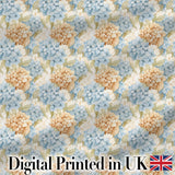 Vintage Blue and Cream Hydrangea Floral Seamless Pattern Digital Print Fabric by the Metre UK Sewing Quilting Textile