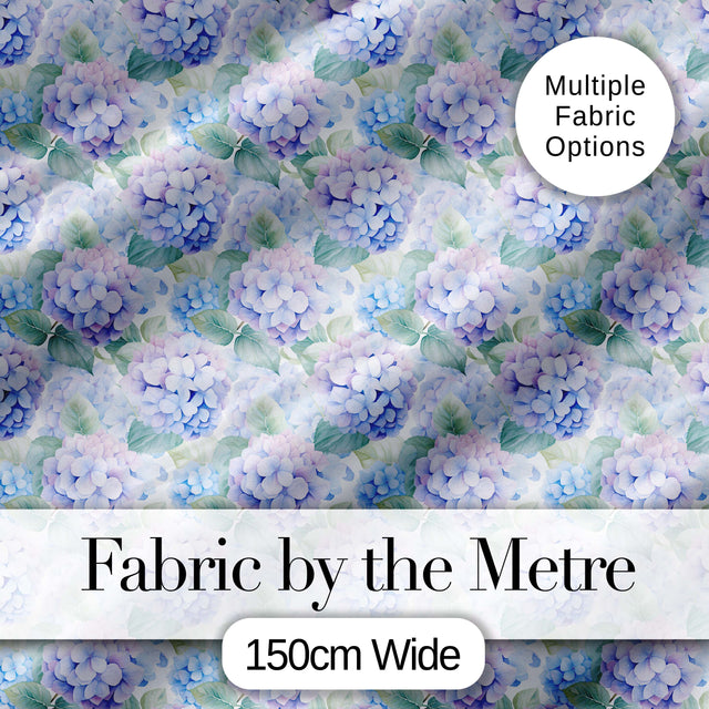 Pastel Purple and Blue Hydrangea Floral Seamless Pattern Digital Print Fabric by the Metre UK Sewing Quilting Textile