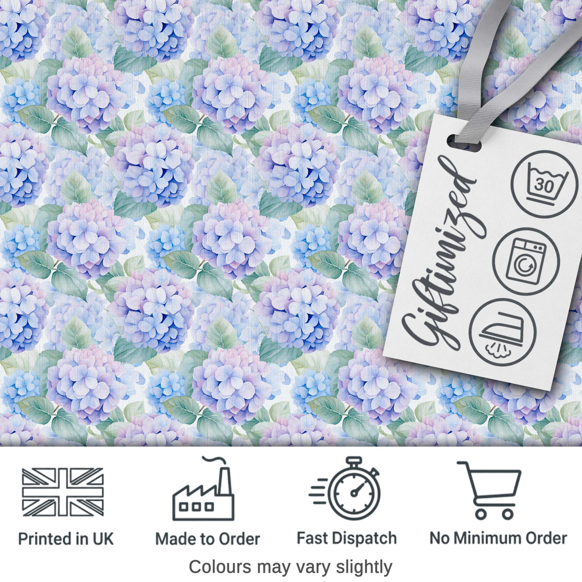 Pastel Purple and Blue Hydrangea Floral Seamless Pattern Digital Print Fabric by the Metre UK Sewing Quilting Textile