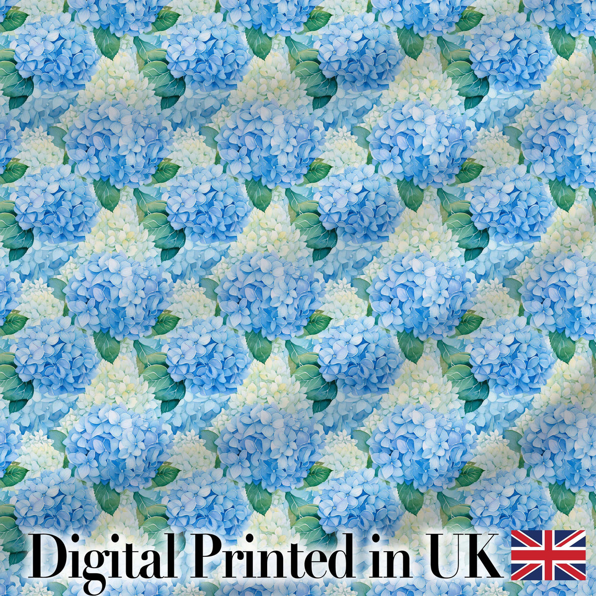 Vibrant Blue Hydrangea Cluster Seamless Pattern Digital Print Fabric by the Metre UK Sewing Quilting Textile
