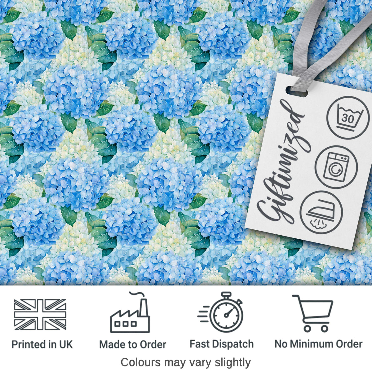 Vibrant Blue Hydrangea Cluster Seamless Pattern Digital Print Fabric by the Metre UK Sewing Quilting Textile