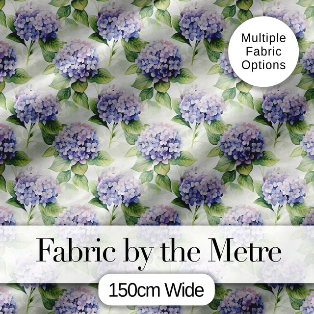 Soft Purple Hydrangea Watercolor Floral Seamless Pattern Digital Print Fabric by the Metre UK Sewing Quilting Textile