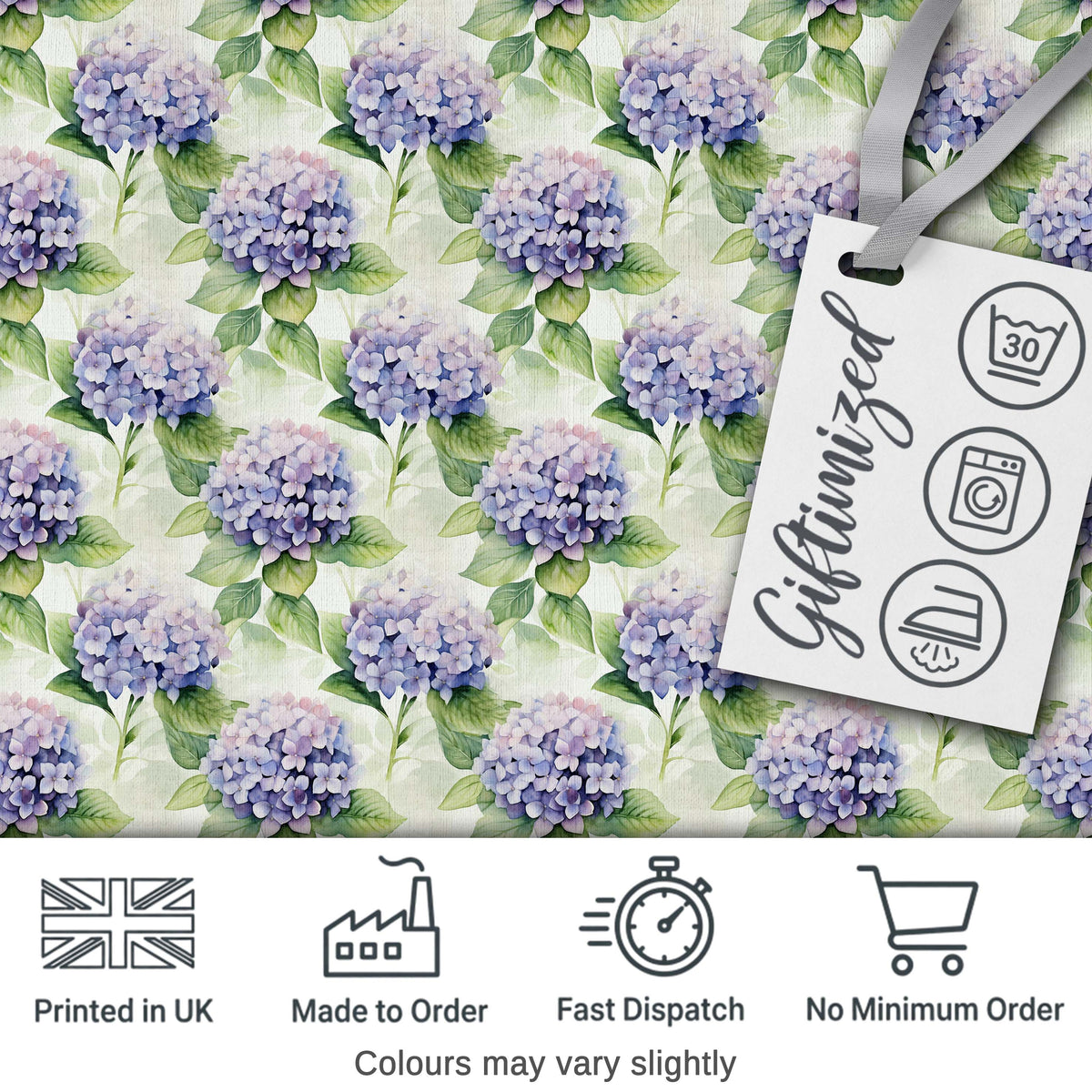 Soft Purple Hydrangea Watercolor Floral Seamless Pattern Digital Print Fabric by the Metre UK Sewing Quilting Textile