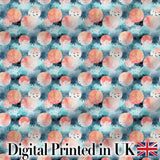 Abstract Coral and Teal Watercolor Circles Seamless Pattern Digital Print Fabric by the Metre UK Sewing Quilting Textile