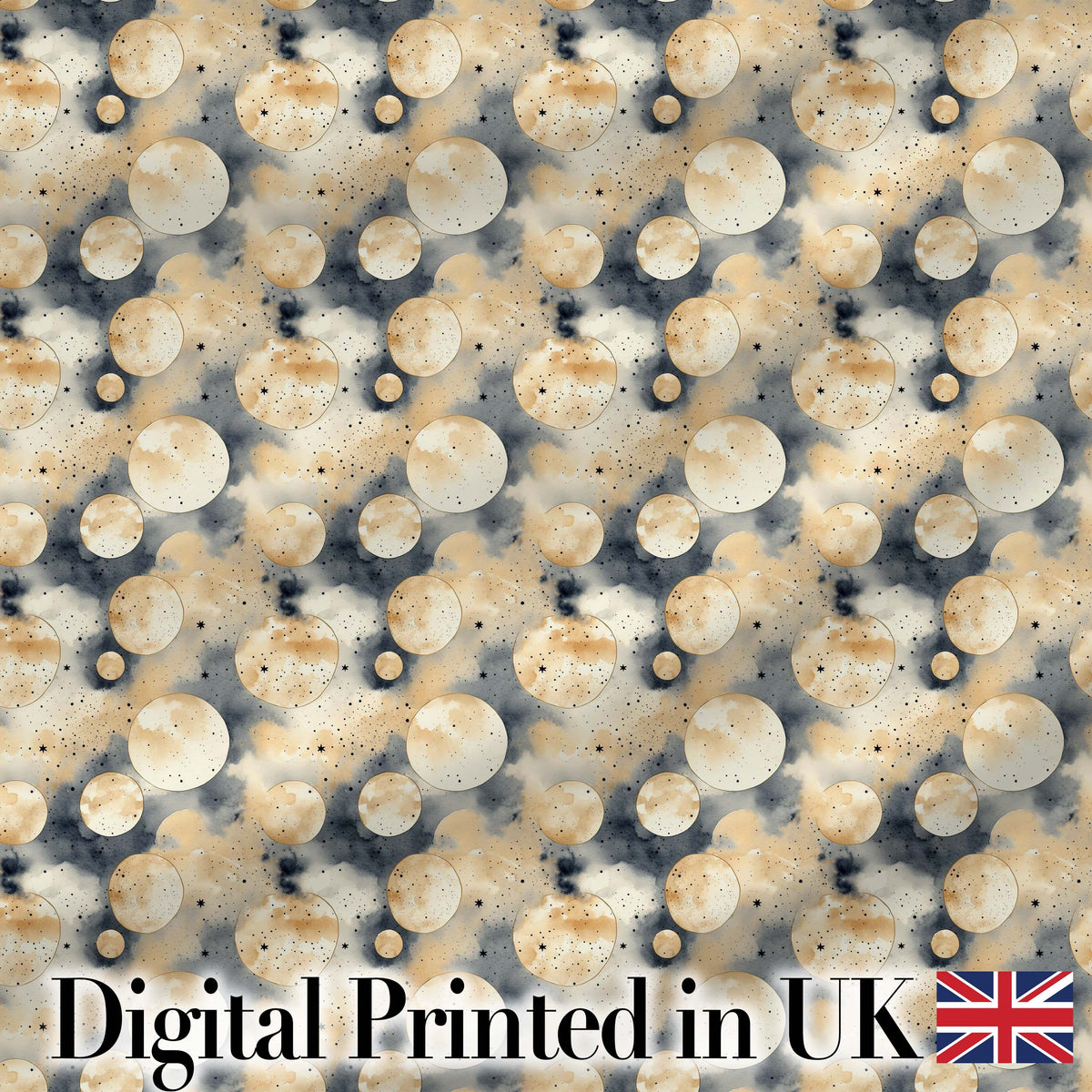 Neutral Beige Celestial Moon and Stars Seamless Pattern Digital Print Fabric by the Metre UK Sewing Quilting Textile
