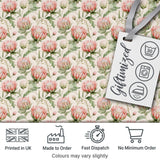 Watercolor Protea Flowers and Green Leaves Seamless Pattern Digital Print Fabric by the Metre UK Sewing Quilting Textile