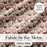 Vintage Protea Floral Botanical Illustration Seamless Pattern Digital Print Fabric by the Metre UK Sewing Quilting Textile