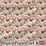 Vintage Protea Floral Botanical Illustration Seamless Pattern Digital Print Fabric by the Metre UK Sewing Quilting Textile