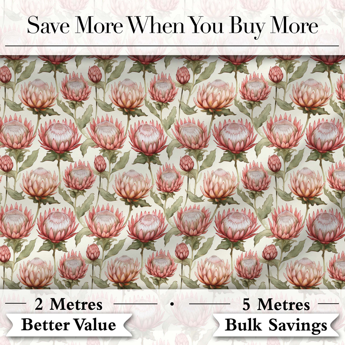 Vintage Protea Floral Botanical Illustration Seamless Pattern Digital Print Fabric by the Metre UK Sewing Quilting Textile