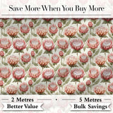 Vintage Protea Floral Botanical Illustration Seamless Pattern Digital Print Fabric by the Metre UK Sewing Quilting Textile