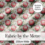 Soft Pink Protea Blooms Watercolor Seamless Pattern Digital Print Fabric by the Metre UK Sewing Quilting Textile