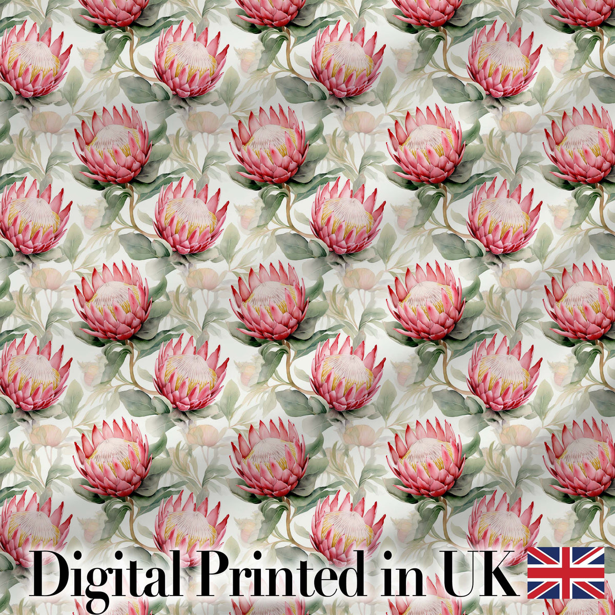 Soft Pink Protea Blooms Watercolor Seamless Pattern Digital Print Fabric by the Metre UK Sewing Quilting Textile