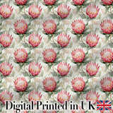 Soft Pink Protea Blooms Watercolor Seamless Pattern Digital Print Fabric by the Metre UK Sewing Quilting Textile