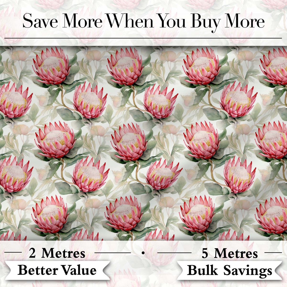 Soft Pink Protea Blooms Watercolor Seamless Pattern Digital Print Fabric by the Metre UK Sewing Quilting Textile