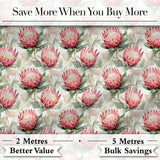 Soft Pink Protea Blooms Watercolor Seamless Pattern Digital Print Fabric by the Metre UK Sewing Quilting Textile