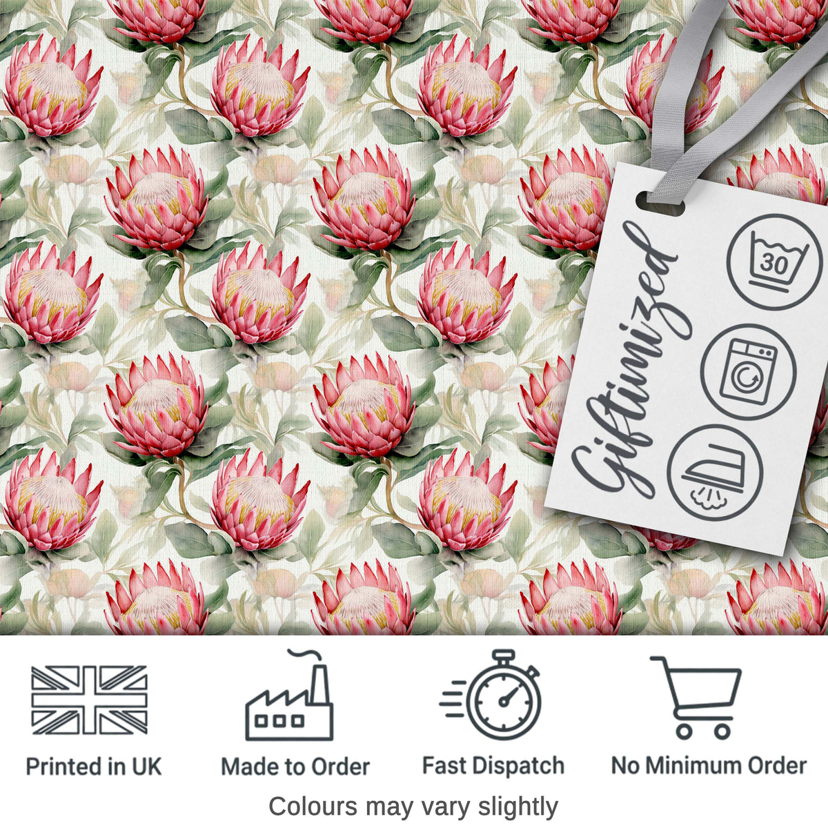 Soft Pink Protea Blooms Watercolor Seamless Pattern Digital Print Fabric by the Metre UK Sewing Quilting Textile