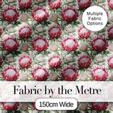 Bold Red Protea Flowers and Foliage Seamless Pattern Digital Print Fabric by the Metre UK Sewing Quilting Textile