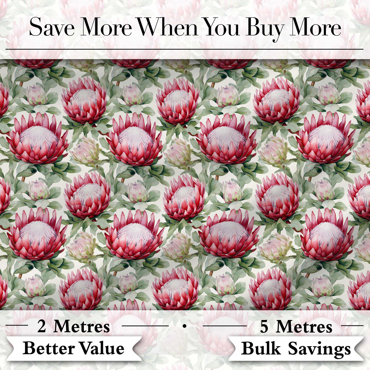Bold Red Protea Flowers and Foliage Seamless Pattern Digital Print Fabric by the Metre UK Sewing Quilting Textile