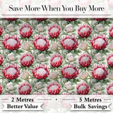 Bold Red Protea Flowers and Foliage Seamless Pattern Digital Print Fabric by the Metre UK Sewing Quilting Textile