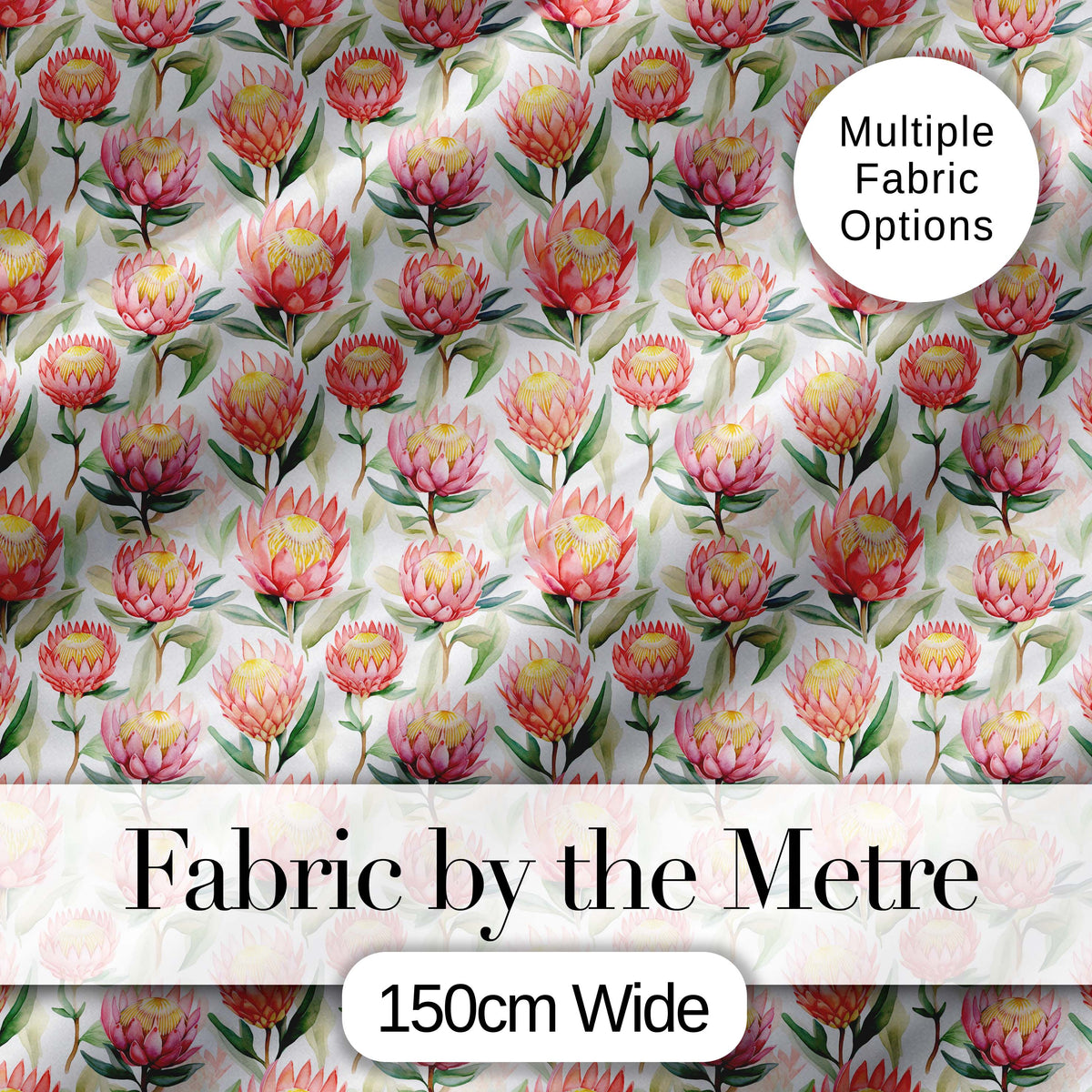 Pink and Yellow Protea Blossoms Watercolor Seamless Pattern Digital Print Fabric by the Metre UK Sewing Quilting Textile