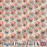 Pink and Yellow Protea Blossoms Watercolor Seamless Pattern Digital Print Fabric by the Metre UK Sewing Quilting Textile