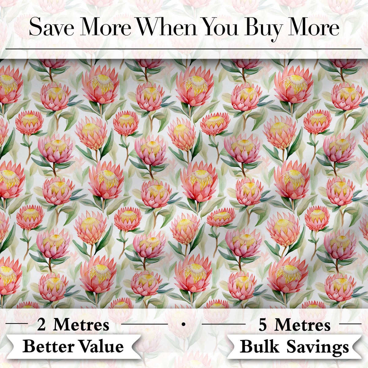 Pink and Yellow Protea Blossoms Watercolor Seamless Pattern Digital Print Fabric by the Metre UK Sewing Quilting Textile