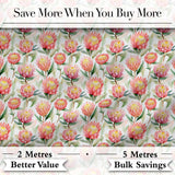 Pink and Yellow Protea Blossoms Watercolor Seamless Pattern Digital Print Fabric by the Metre UK Sewing Quilting Textile