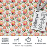 Pink and Yellow Protea Blossoms Watercolor Seamless Pattern Digital Print Fabric by the Metre UK Sewing Quilting Textile