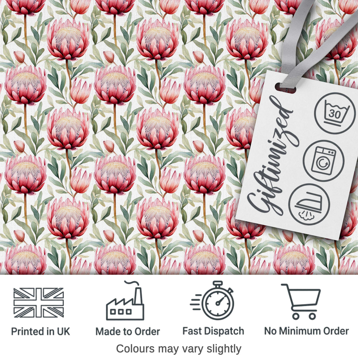Elegant Protea Floral Arrangement Seamless Pattern Digital Print Fabric by the Metre UK Sewing Quilting Textile