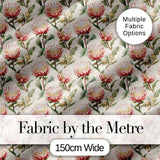 Elegant Pink Protea Botanical Branches Seamless Pattern Digital Print Fabric by the Metre UK Sewing Quilting Textile